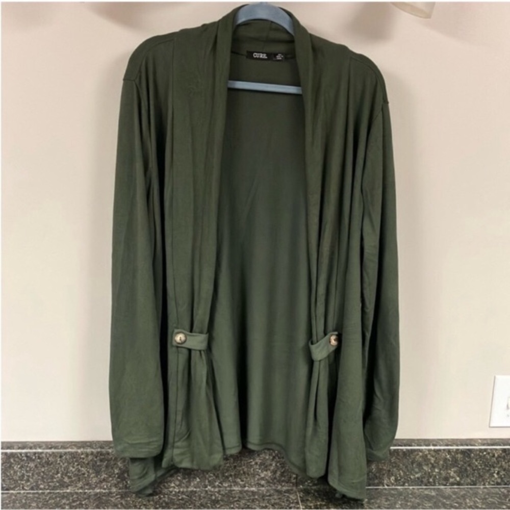 3/$15❤️ Cure army green open jacket cardigan button detail 2x